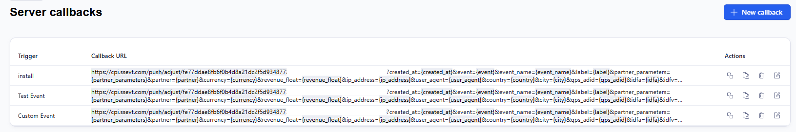 Adjust — save server callback configuration