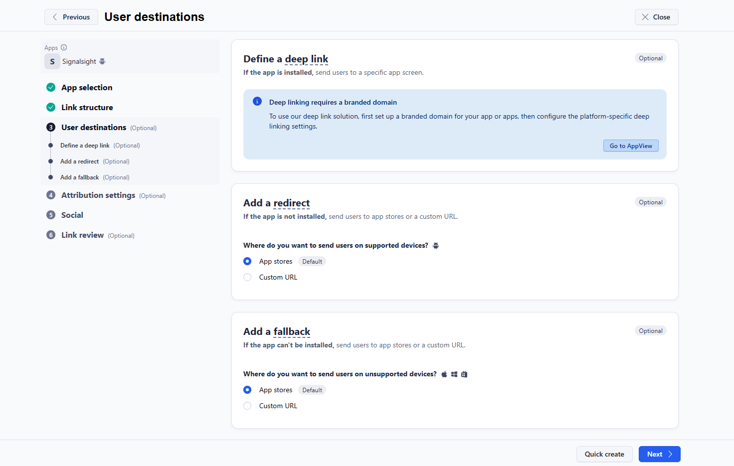Adjust OneLink creation — step 3