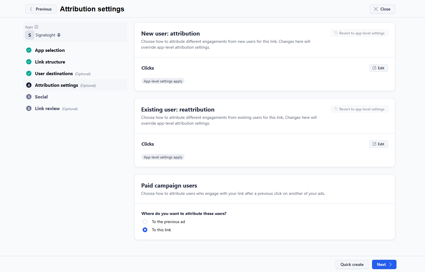Adjust OneLink creation — step 4