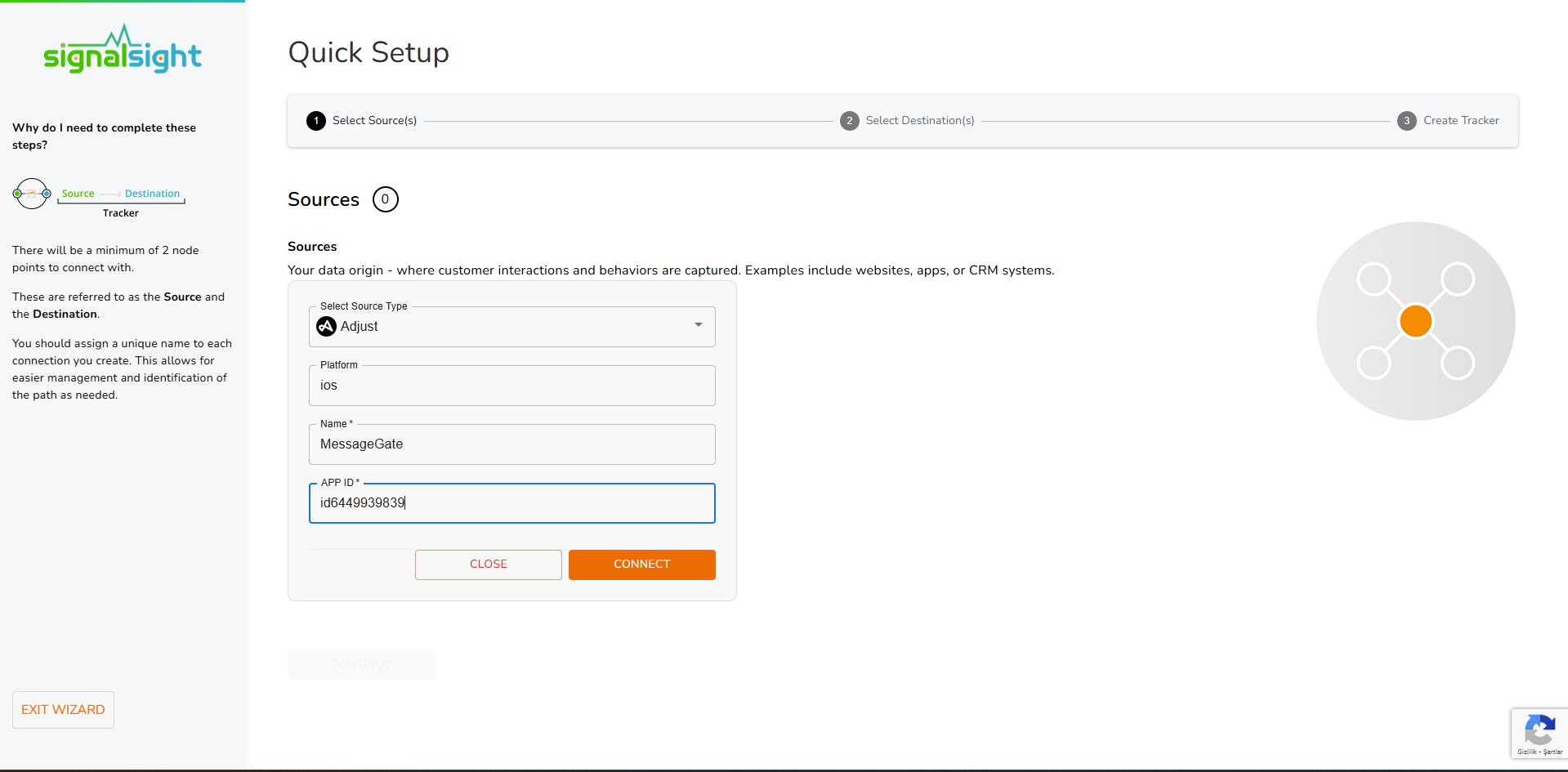 Selecting Adjust as the tracker source