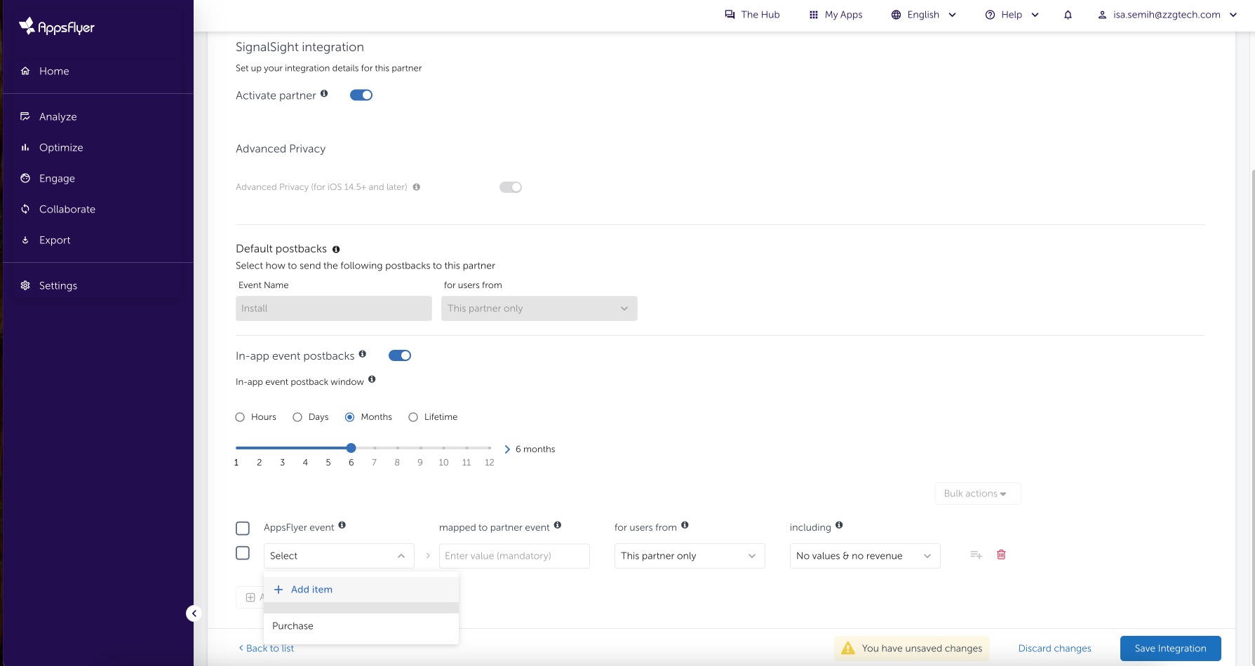 AppsFlyer in-app event postbacks — step 2