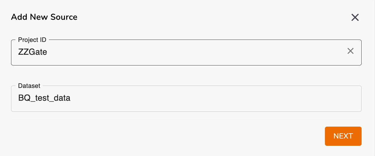 BigQuery source — Project ID and Dataset configuration
