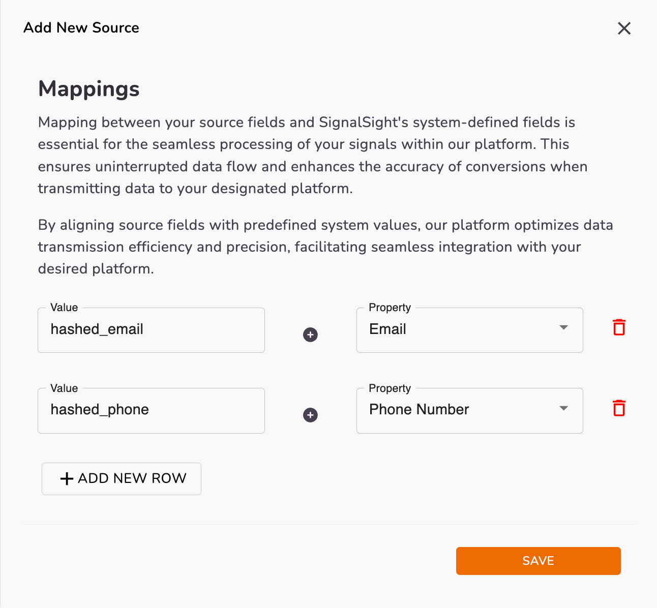 BigQuery field mapping — hashed_email and hashed_phone to SignalSight properties