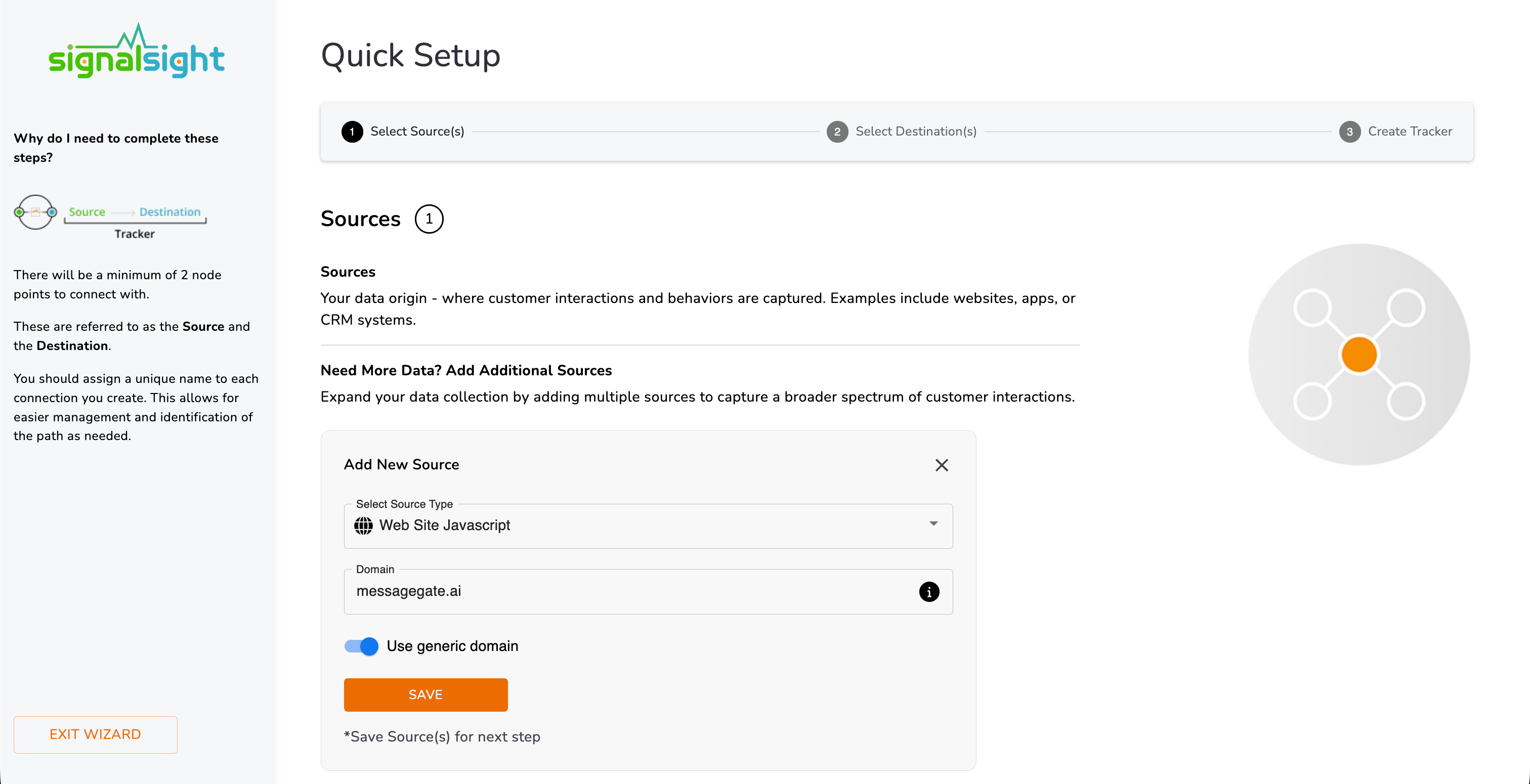 SignalSight tracker wizard — source creation