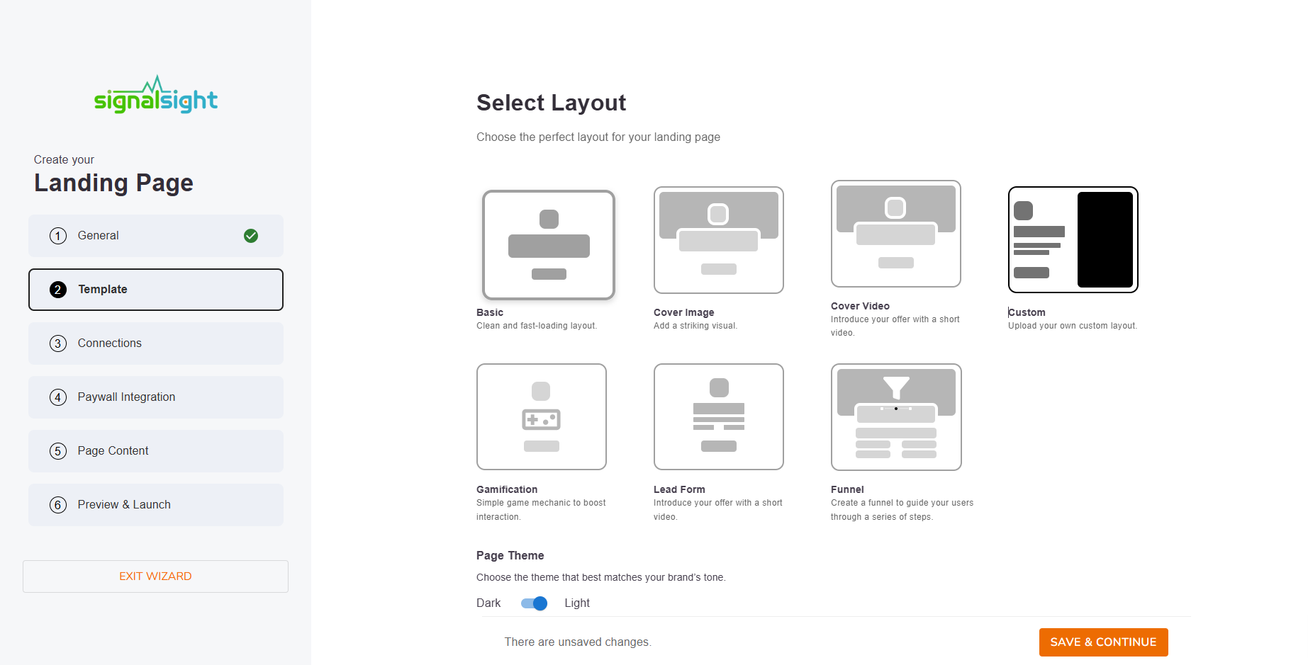 Landing page wizard — General Information step