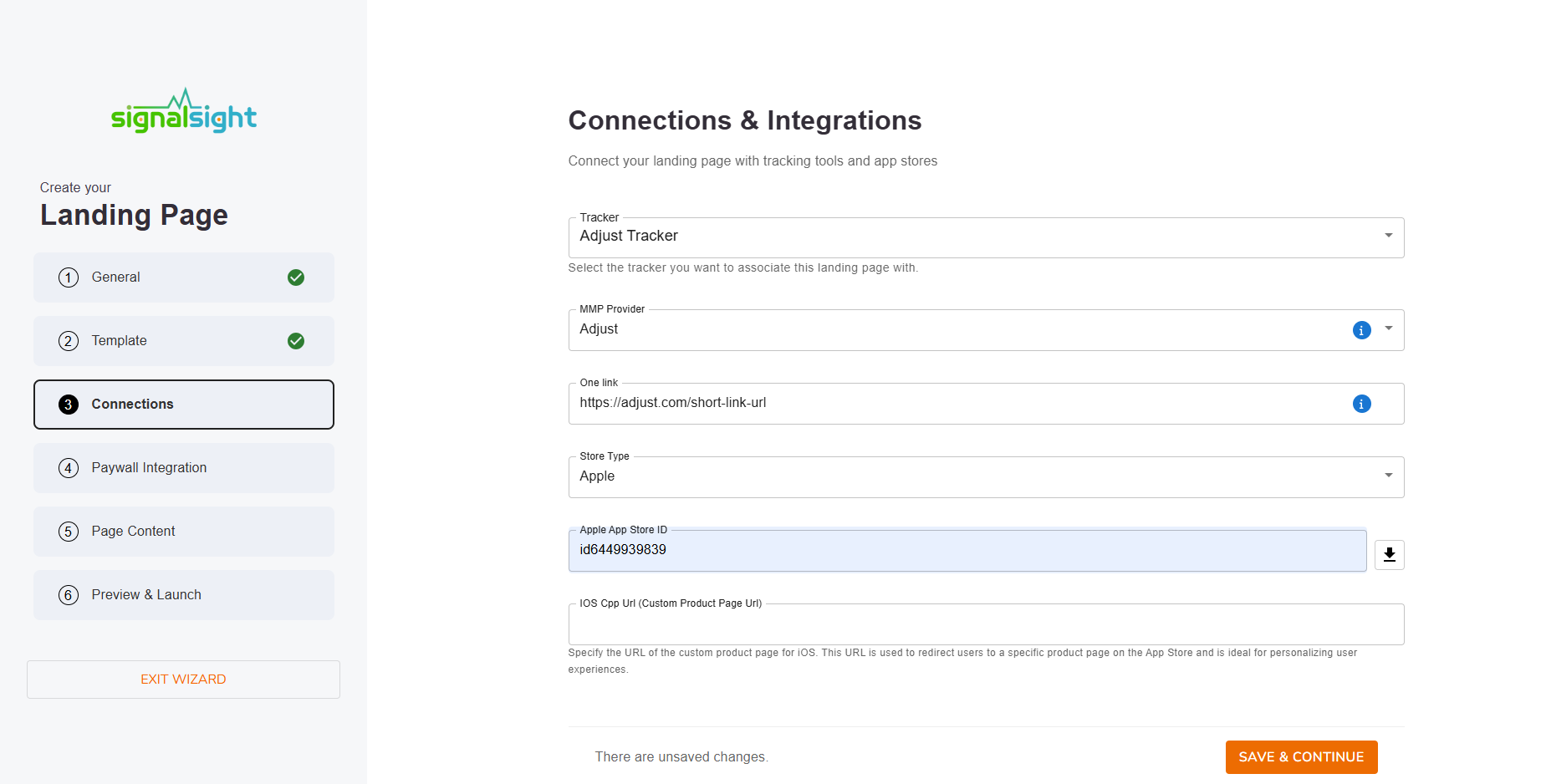 Landing page wizard — select Custom template