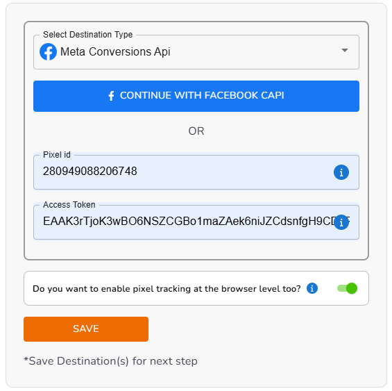 Web2App destination configuration
